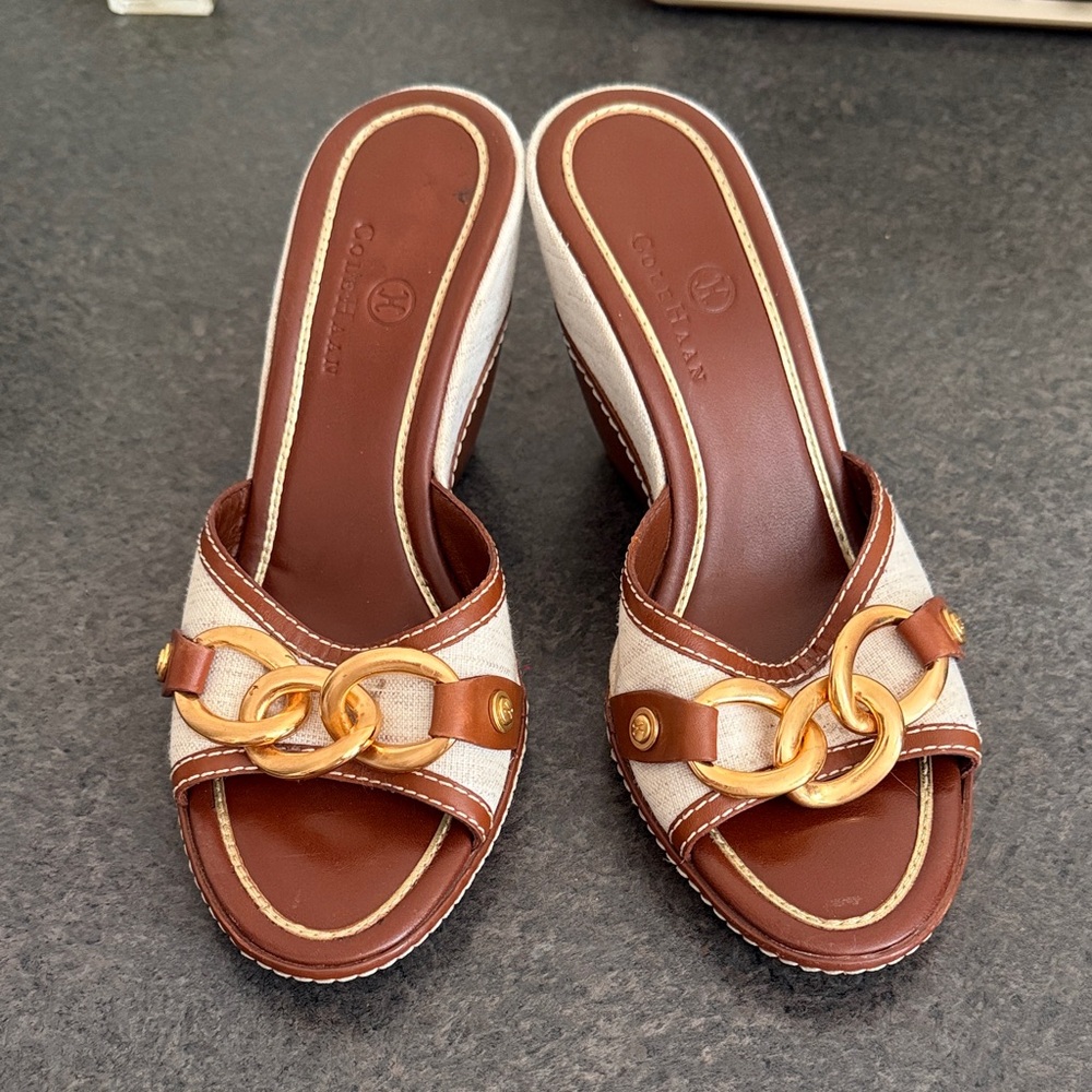 Cole Haan Women's Brown and Gold Chain Mules